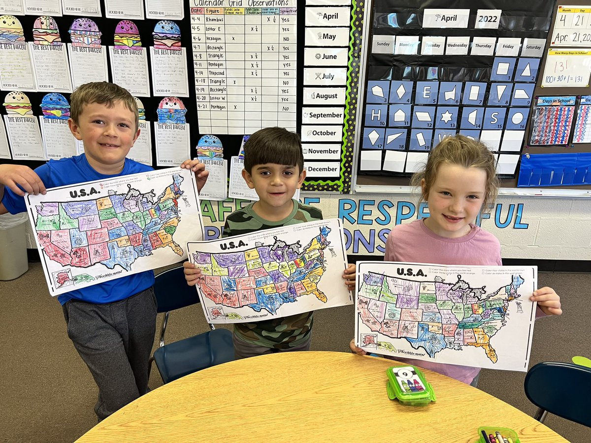 We can name all 50 states! We’ve been working hard to color in our map of the USA &amp; learn the 50 States Song over the past couple of weeks. 😊😎 <a href="/KaraffaAlyssa/">Alyssa Karaffa</a> <a href="/BGSchools/">BG Schools</a>