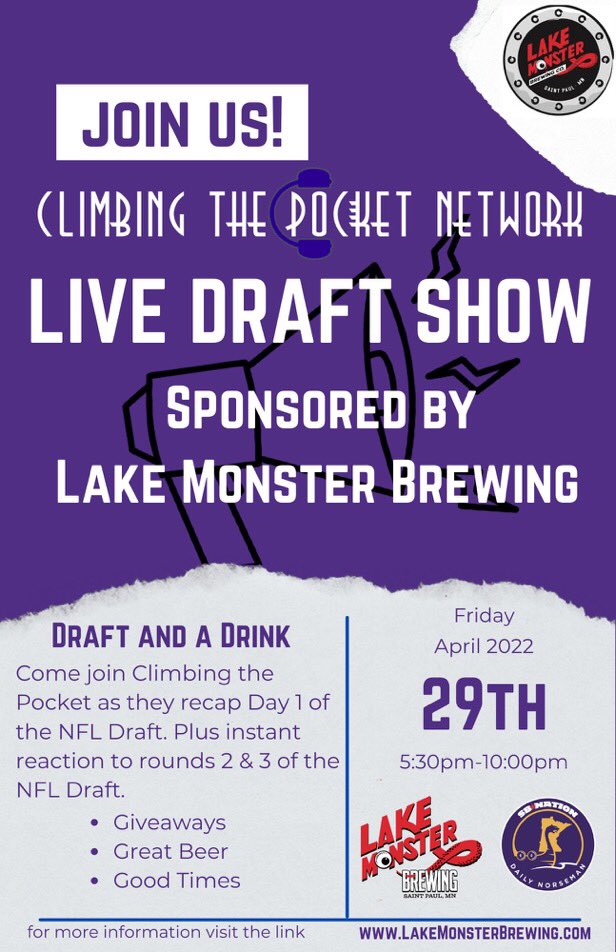 MattAnderson_8's tweet photo. Want to win a Minnesota #Vikings Jersey!?

Rules to enter:

• Like and RT this post

• Attend our Live #NFLDraft show at @LakeMonsterBrew Friday April 29th

• Find me at the show for a 🎟 to the drawing

Winner will be announced during our Live Show Event Next Friday! #Skol https://t.co/ShwYoPqwAU
