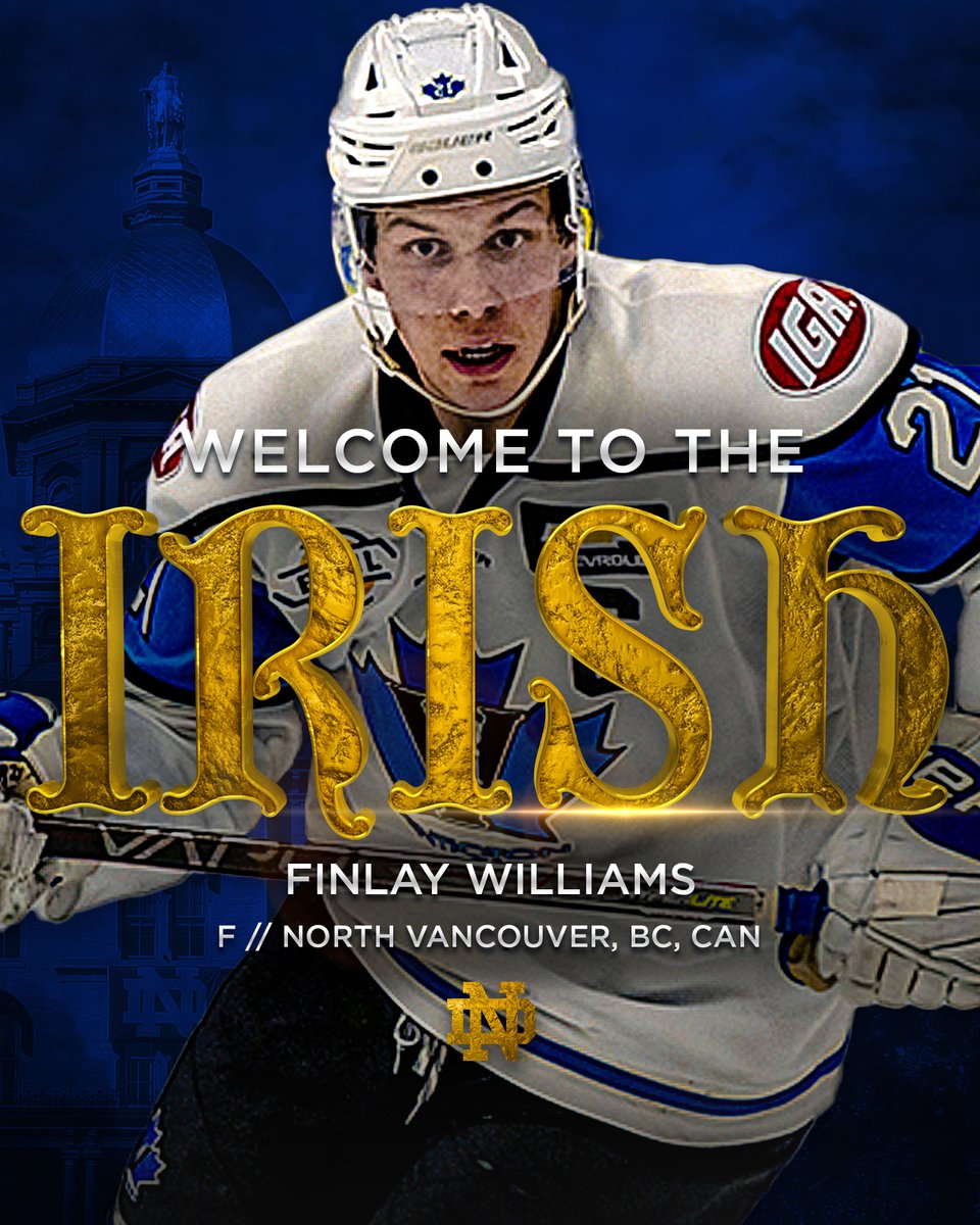 NDHockey's tweet photo. 🖋️ Finlay Williams 𝙄𝙨 𝙄𝙧𝙞𝙨𝙝

The Penticton Vees forward has signed a NLI to attend Notre Dame!

#GoIrish https://t.co/I8MPOnRfQz