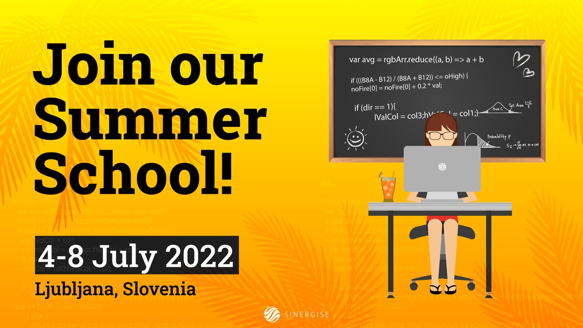 🟢 Students, join the first <a href="/sinergise/">Sinergise</a> #SummerSchool! 🎓 Enjoy a week of interesting hands-on workshops, led by our expert team of engineers and data scientists.

🗓️ 4-8 July 2022
🎯 #Ljubljana
ℹ️ sinergise.com/en/careers/sum…
✍️ Apply now! sinergise.com/careers/summer…
🤩 Learn &amp; have fun!