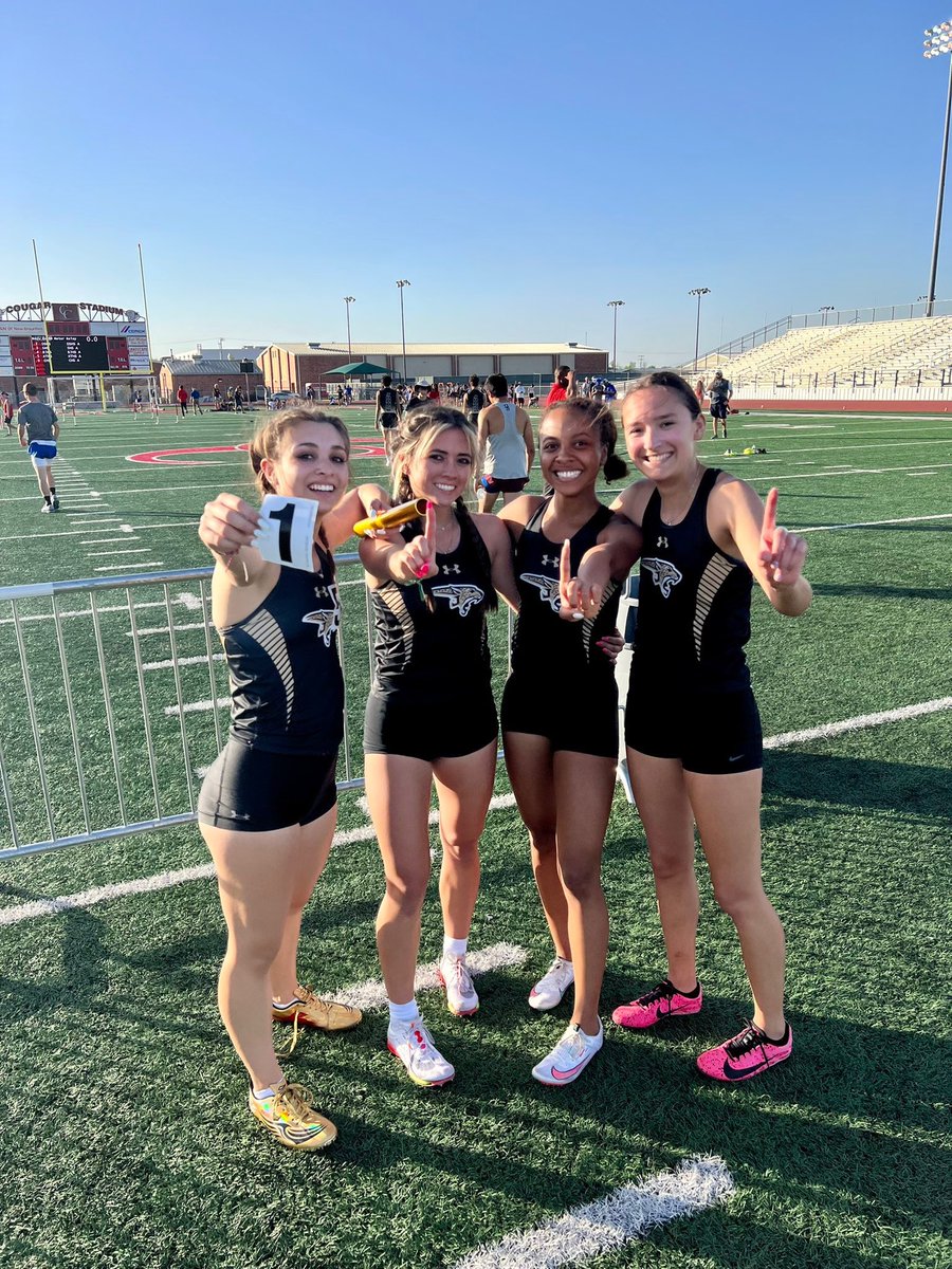 CoachNickATX's tweet photo. #QuadSquad…they work hard when we are together.  Now they are one step closer to their #DateWithState…4X200M Relay (Sidney, Sydney, Sophia, Elektra) and 300MH (Sidney) have the fastest times in their respective races in the Region…work hard and pray harder! @BudaJagsTrack https://t.co/lRZ3MvZGXe