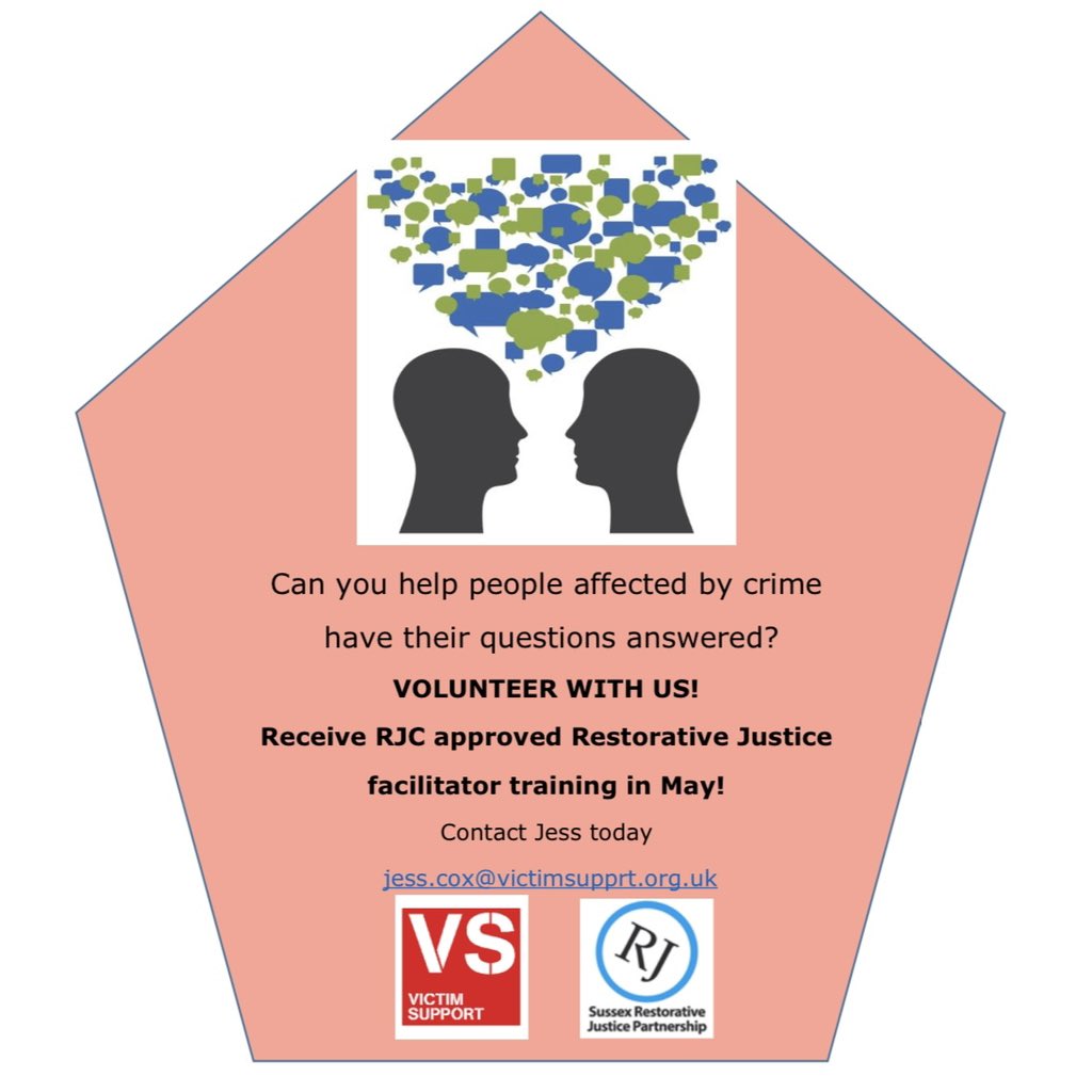 VictimSupportRJ's tweet image. Are you interested in supporting victims of crime to communicate with their perpetrators? If so then we want to hear from you! #sussex #sussexrestorativejustice @SussexPathways1 #volunteering #southeast #victimsupport #restorativejustice