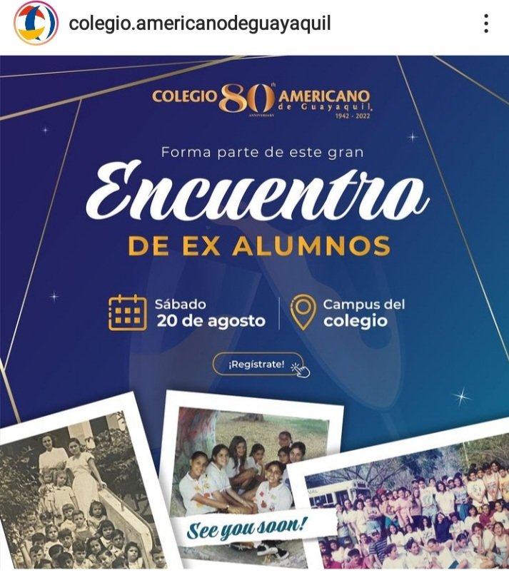 AntonioUbilla1's tweet photo. Gran Reencuentro de Ex Alumnos del Colegio Americano por los 80 años, será en el Campus del Colegio el sabado 20 agosto 2022. 80 RAZONES PARA REENCONTRARNOS  #80añosColegioAmericano https://t.co/4PZscCoLVn