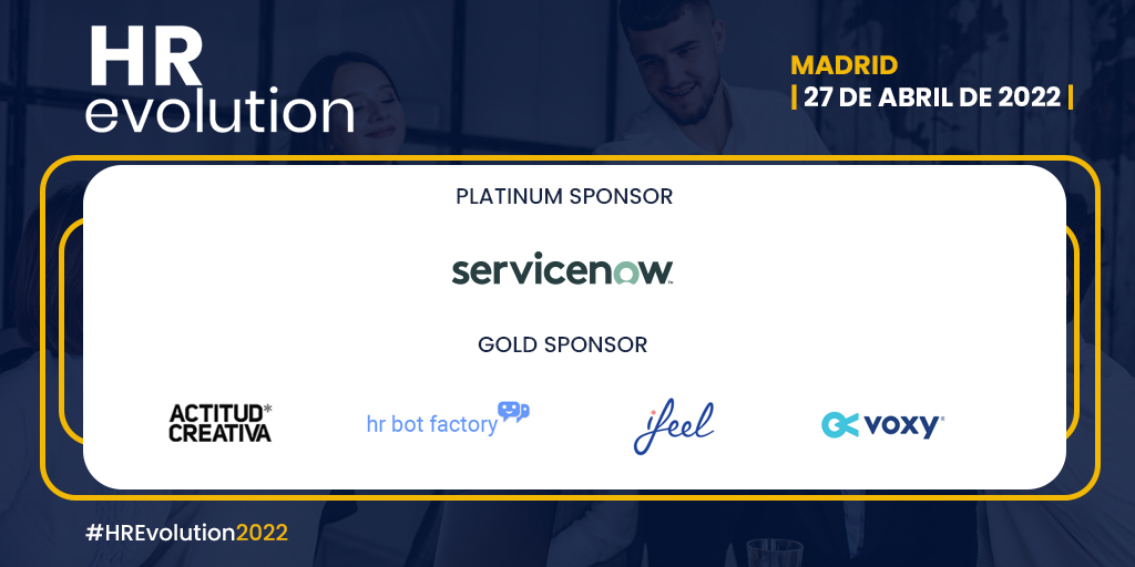 Nuevos patrocinadores confirmados a #HREvolution2022 👏 El 27 de abril podrás conocer todas las opciones de colaboración de:

🔹 <a href="/ServiceNow/">ServiceNow</a> 
🔸 <a href="/ActitudCreativa/">Actitud Creativa</a> @hrbotfactory <a href="/ifeelonline/">ifeel</a> <a href="/Voxy/">Voxy</a>

📌 ¡No olvides pasar por su stand el próximo miércoles! bit.ly/34Rurn7
