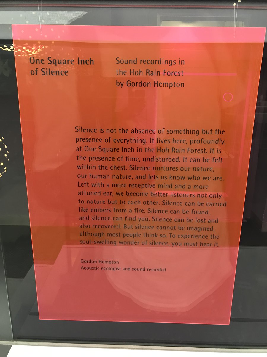 seunandez's tweet photo. Sound Installation of recordings in the Hoh Rain Forest by Gordon Hempton (Acoustic Ecologist/Sound Recordist). #gopro #reddotdesignmuseum #gordonhempton #acousticecologist #archives #ila https://t.co/3ZGm5TxBmc
