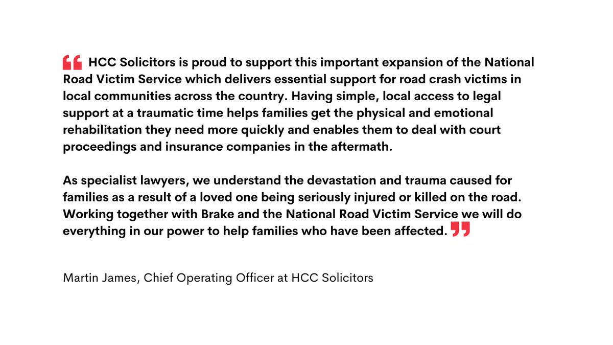 Our partners in the West Midlands, West and South West for the National Road Victim Service expansion are <a href="/HCCSolicitors/">HCC Solicitors</a> 

<a href="/MartinJamesHCC/">Martin James</a>, Chief Operating Officer at Horwich Cohen Coghlan (HCC Solicitors) commented: