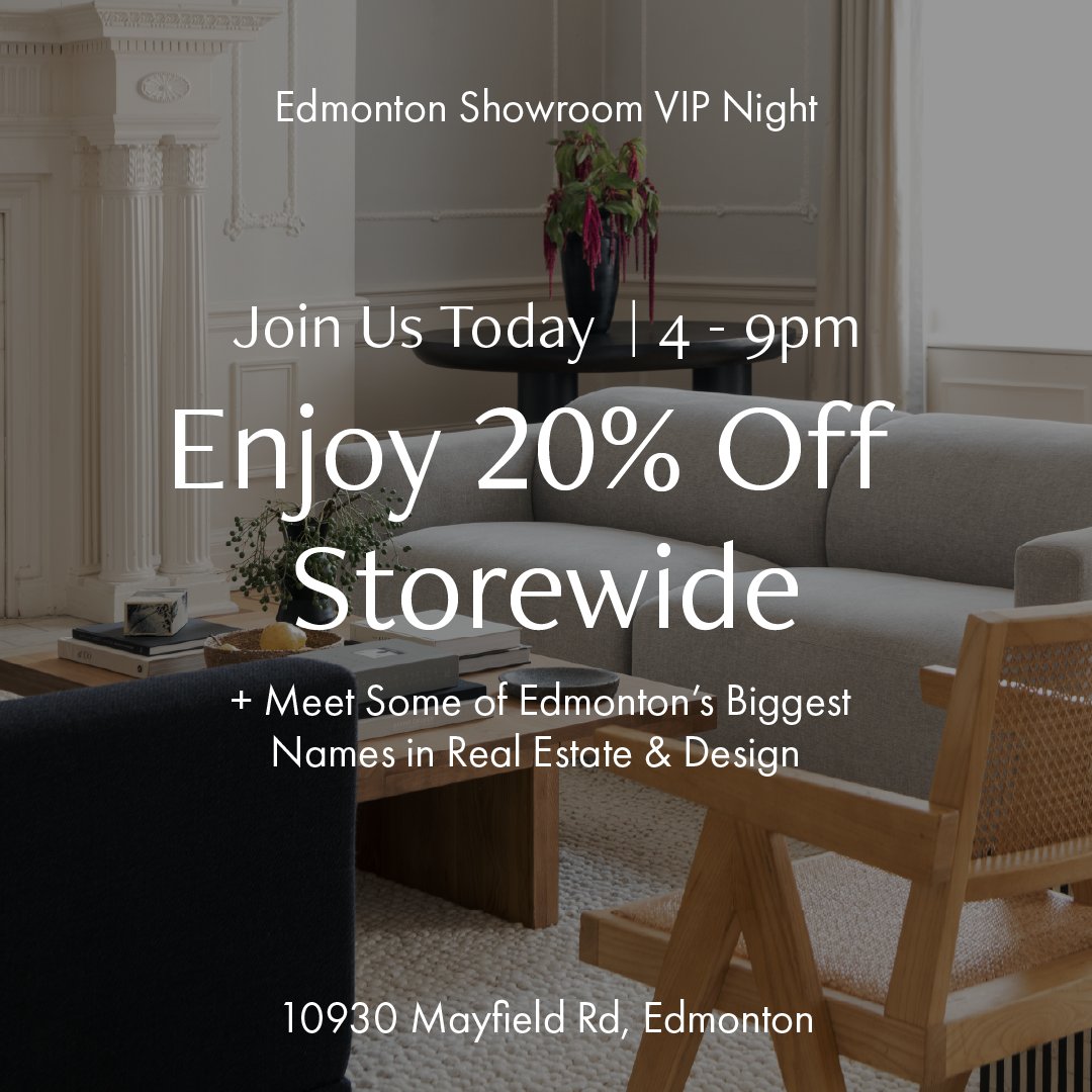 moeshome's tweet photo. Hey Edmonton - what are you up to tonight? Swing by our showroom for 20% off storewide &amp; check out all the new intros to get your interiors ready for a beautiful summer! Edmonton VIP Night 4pm - 9pm. See you at the showroom! 

#edmontonevent #edmontonfurniture https://t.co/1ZA7Az2AuT
