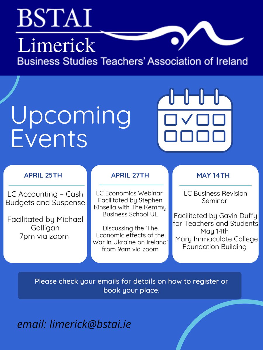 Look out for our upcoming events for this term with some amazing speakers🗓 Be sure to check your emails for details to register 😃 #LCAccounting @mgalligan_egs #LCEconomics @stephenkinsella #LCBusiness @GavinTBG