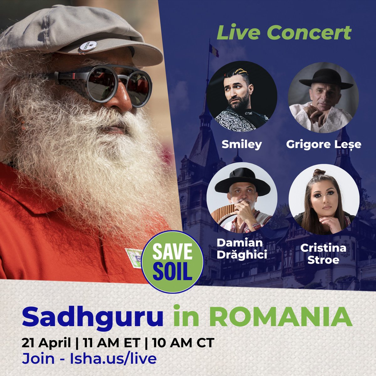 IshaUSA's tweet image. Watch Live #savesoil Concert in Romania #smiley #grigorelese #damiandraghici #cristinastroe