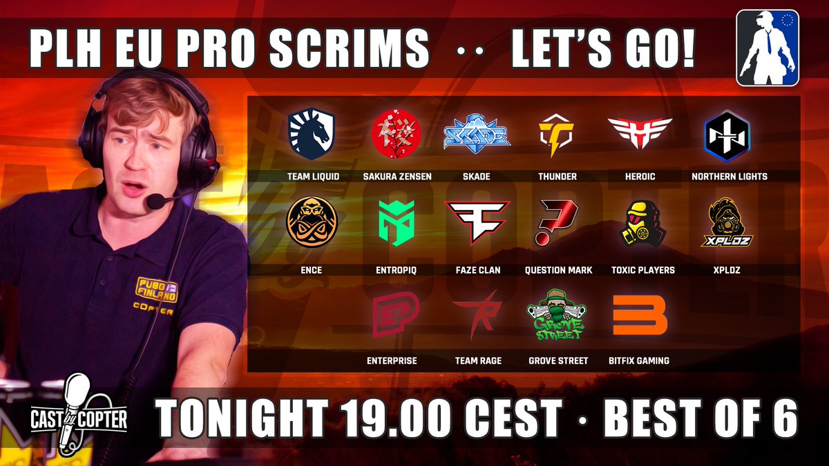 CastByCopter's tweet photo. Your daily dose of #PUBGEsports action will be fulfilled once again! @PLHpubg EU PRO Scrims start in approx 2 hours! 🥳🎉

ℹ️ 19 CEST | 6 Matches
🇬🇧 https://t.co/9gD66U17TE
🗺️ https://t.co/Gc1Jjk0uyN
👉 LET'S GO! 🍾

I ♥️ #PUBG https://t.co/hmI6julePy