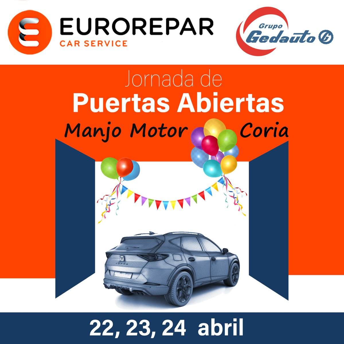 grupogedauto's tweet photo. Antes de la Feria del Automóvil de Coria, Manjo Motor y Grupo Gedauto les atenderán en la jornada de PUERTAS ABIERTAS los días 22, 23, 24 de abril, en las instalaciones de MANJO MOTOR CORIA: 
💥 MISMAS CONDICIONES DE FERIA. ¡Adelántate!, te esperamos ESTE FIN DE SEMANA. https://t.co/qry7K37Qrr