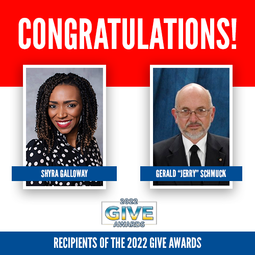 We are proud to congratulate both Shyra Galloway and Jerry Schmuck on being recipients of the Governor’s 2022 GIVE Award! Congratulations to you both, and we thank you for your service!
