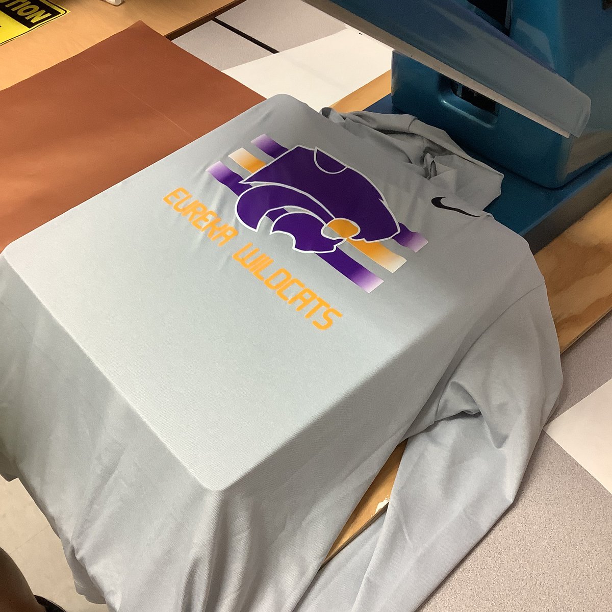 Pressing the Wildcat hoodies!@EHSActivityDir