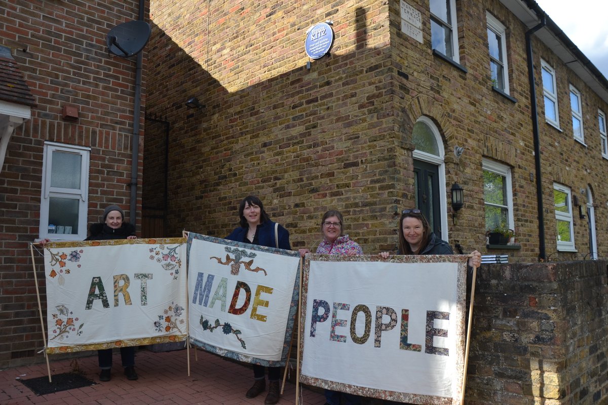 Made_in_Merton's tweet photo. We were thrilled to take part in the unveiling of a #blueplaque for activist and dyer Francis Kitz, who worked at #WilliamMorris's #Merton Abbey Works, in #ColliersWood. A great initiative by @summerstown182, and a fantastic example of "art made by the people, for the people"! https://t.co/fvMMZv5G1C