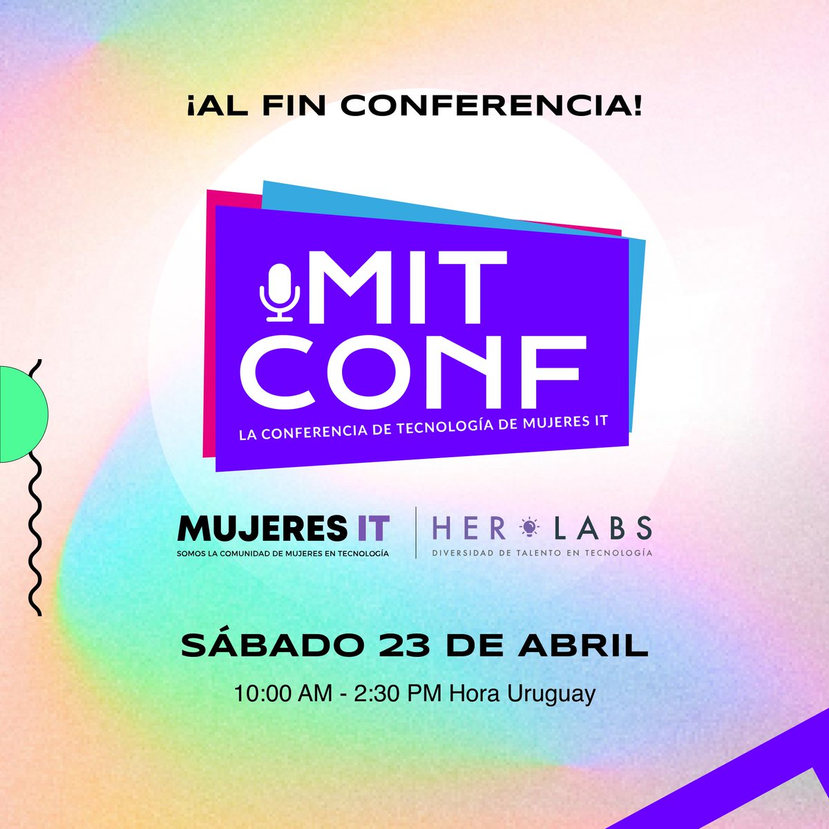 DESEMJA_'s tweet photo. Nuestra comunidad amiga @mujeresituy en conjunto con @her_labs están organizando su primer conferencia de Tecnología y Género online: #MITConf
🗓️Sábado 23 de abril
⌚️10 hs. (Uruguay).
Te invitamos a conocer la agenda y reservar tu entrada en https://t.co/dvAxgxehsw https://t.co/WDxkHhOjGW