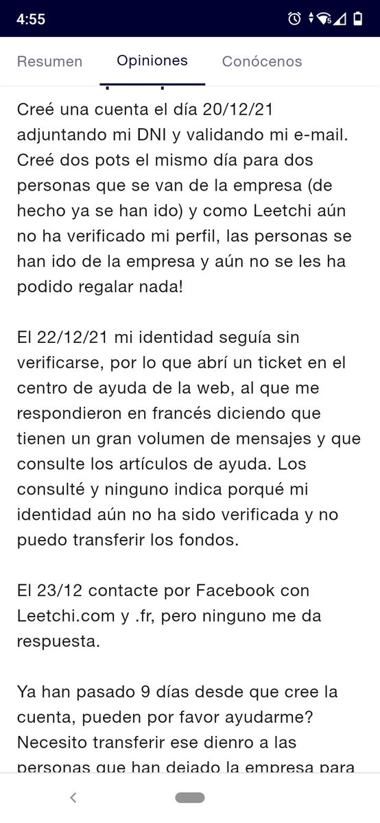 Limpieza_Cor's tweet photo. @RebeldeMule @Leetchi @cmarkea @adventintl Estas son algunas de las opiniones que podemos encontrar de @Leetchi en internet https://t.co/VCtmllIHlw