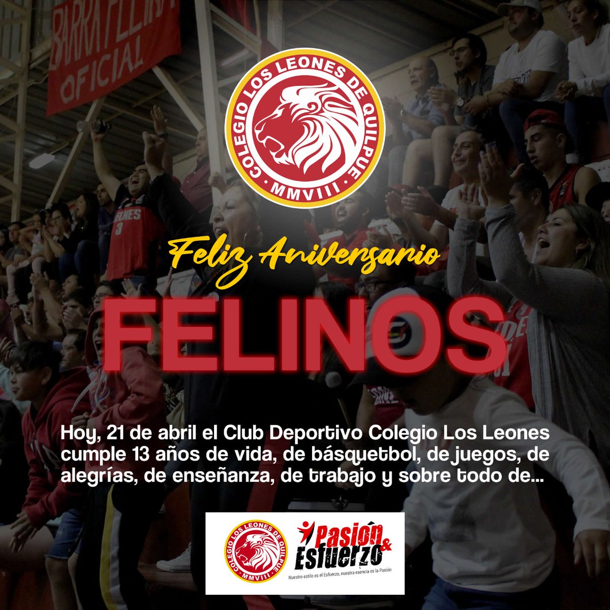 CDCLosLeones's tweet photo. Les deseamos un muy feliz aniversario 🎉 a todos nuestros seguidores, funcionarios, directivos, jugadores y cuerpos técnicos, quienes hacen el trabajo diario de hacer este 🦁🏀 club cada día más grande.
Si tienes una foto 📷✨ histórica de Los Felinos, súbela y compártela!! https://t.co/65A4vaHPlL