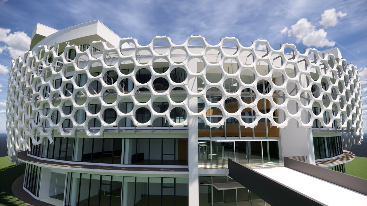 Dassault3DS's tweet photo. Dassault Systèmes 🤝 Jet Contractors, worked together to virtually develop a unique facade encircling the new Orange Côte d'Ivoire headquarters. The result? 4,000 double curved parts perfectly weaved together to represent a golf ball-like design! 🏌🏽‍♀️ https://t.co/4qiro72v9p