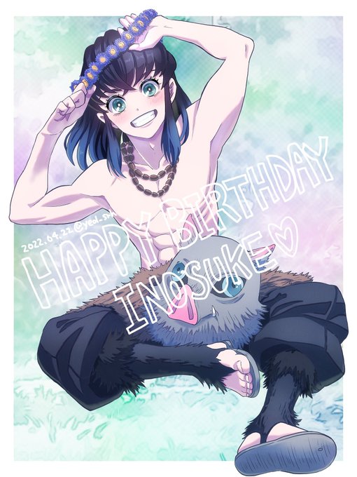 あさみさんがTwitterに投稿した嘴平伊之助(鬼滅の刃)のイラスト。