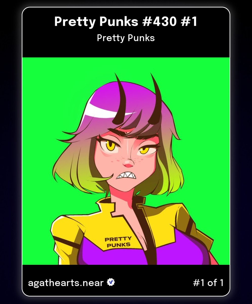 #giveaway from @PrettyPunksClub
' 1 of 1 Pretty Punk #430 NFT '

✅Follow:
 @PrettyPunksClub &amp; <a href="/nerdfoxclub/">NERD FOX CLUB</a>
 
✅Join NFC discord:
 discord.gg/mREtr9Jr

✅Like, RT, tag friends

Let's get NearDy 🦊✨
_
#NEARnft #NEARProtocol #NFTs #NFTGiveaway