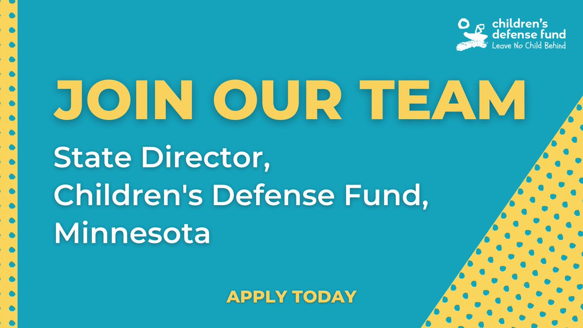 #JobAlert: The Children's Defense Fund is HIRING. We're currently accepted applications for our State Director position for Children's Defense Fund, Minnesota. 

Looking to join our team? Apply today! ow.ly/Q5j250IOKfe

#childrensdefense #CDF #CDFMN