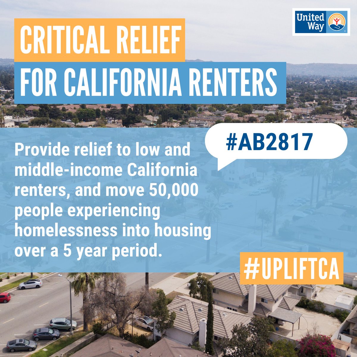 unitedwaymcca's tweet photo. A severe shortage of affordable housing is a brute fact in most CA communities. #AB2817 would help up to 50K Californians experiencing homelessness meet the high costs of housing with rental subsidies to quickly move them off the streets and into housing. #UpliftCA #UnitedWeek https://t.co/DM0FJFQo1R