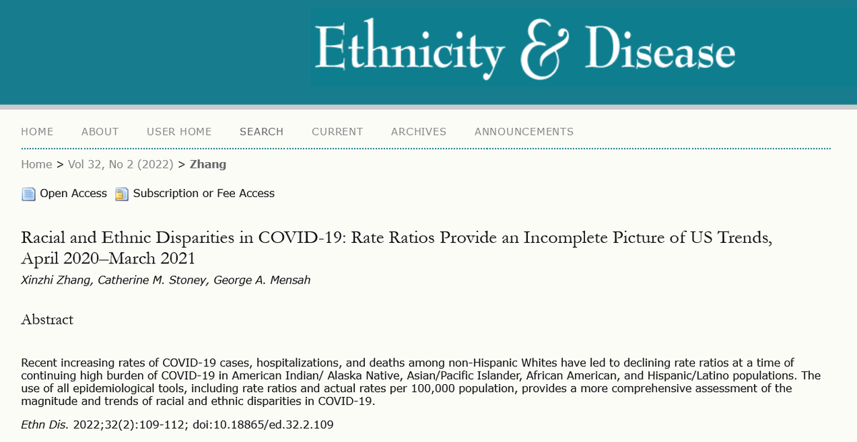 From @NHLBI_Translate, a comprehensive assessment of magnitude and trends of racial/ethnic #HealthDisparities in #COVID-19. Read more from #Ethn Dis at bit.ly/3OphAuN