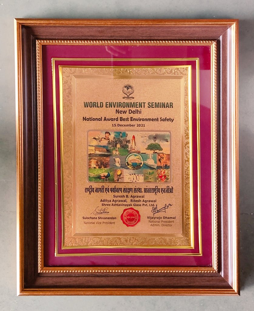 SaglassInd's tweet photo. We are delighted to announce that SAGLASS has won the National Award for 'Best Environment Safety’ at the World Environment Seminar, New Delhi. https://t.co/M7lY11mmtQ