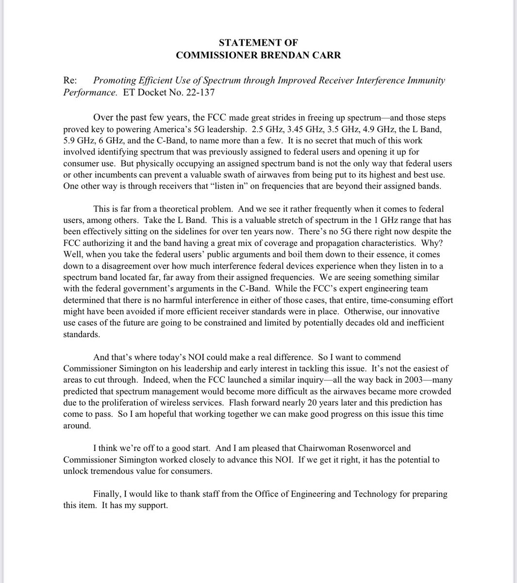 BrendanCarrFCC's tweet photo. America has made great strides in freeing up airwaves for commercial wireless use.
But shoddy receivers continue to constrain our efforts to put spectrum to its highest and best use. And that’s a loss for consumers & our economy.
Glad we’re seeking comment on how to fix this. https://t.co/Ute29GwIpX
