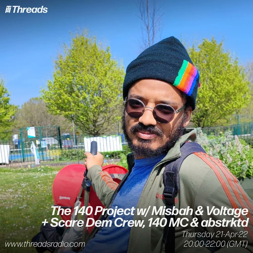the_140_project's tweet photo. 20:00 - 22:00 TONIGHT we're back on @threadsradio with special guests @misbahbydesign &amp; @VoltageOfficial 🔥🔥

@abstrktd on the warm up mix, then interviews and a live set:

🎧 @misbahbydesign b2b @abstrktd

🎤 @ONEFOURTYBPM &amp; @VoltageOfficial &amp; Scare Dem Crew

#grime #dubstep https://t.co/k2vkeZiT58