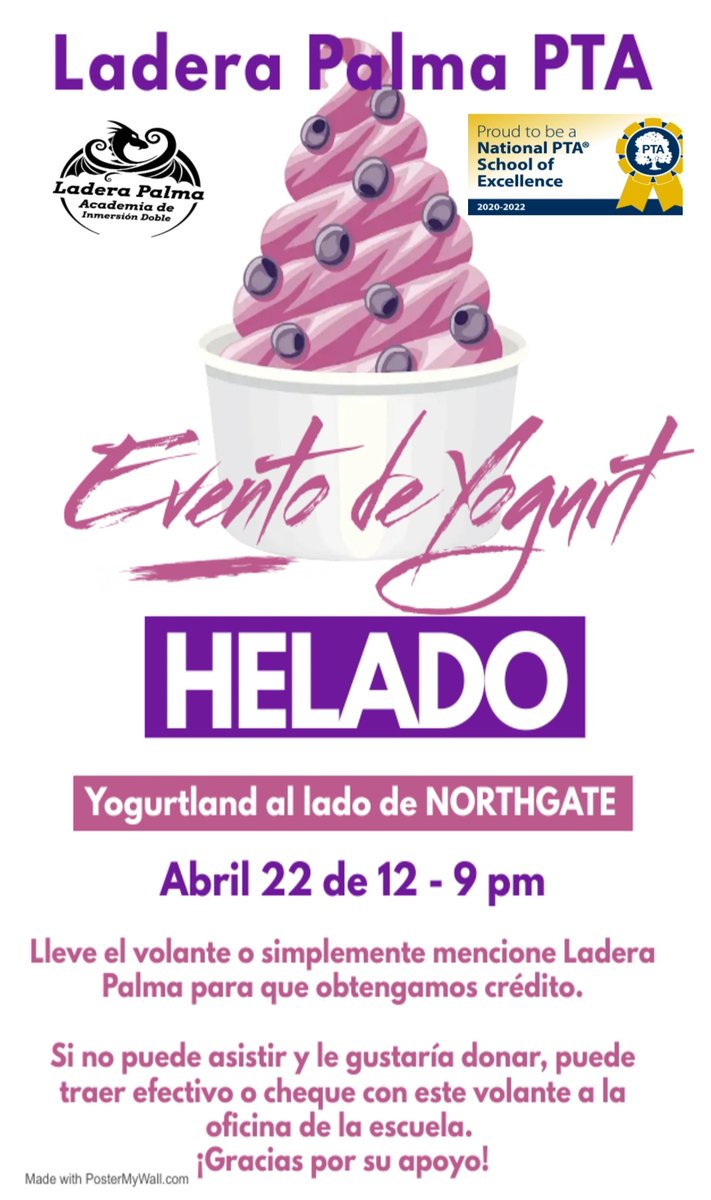 Ladera Palma PTA (@laderapalmapta) on Twitter photo T-24hrs for our last Yogurtland fundraiser!
Menos de 24 horas para nuestro ultimo evento de recaudación en Yogurtland!
<a href="/laderapalma/">LaderaPalma</a> @DrC_LaHabra <a href="/LHSchools/">La Habra Schools</a> @LhcsdCrew <a href="/DrCarlosLHCSD/">Dr. Carlos</a> <a href="/TeckerSheryl/">Dr. Sheryl Tecker</a> <a href="/adamrog/">Aya Maher</a> <a href="/caocgov/">Cynthia Aguirre (She/Her/Ella)</a> <a href="/EmilyP_LHCSD/">Emily Pruitt (she/her/hers)</a> <a href="/casalindare/">Linda Gonzales TNG Real Estate</a> <a href="/CL4Parents/">Cristina Jarrin</a> <a href="/mrsdrpoole/">marcie poole</a> <a href="/LaHabraCA/">La Habra, CA</a> T-24hrs for our last Yogurtland fundraiser!
Menos de 24 horas para nuestro ultimo evento de recaudación en Yogurtland!
<a href="/laderapalma/">LaderaPalma</a> @DrC_LaHabra <a href="/LHSchools/">La Habra Schools</a> @LhcsdCrew <a href="/DrCarlosLHCSD/">Dr. Carlos</a> <a href="/TeckerSheryl/">Dr. Sheryl Tecker</a> <a href="/adamrog/">Aya Maher</a> <a href="/caocgov/">Cynthia Aguirre (She/Her/Ella)</a> <a href="/EmilyP_LHCSD/">Emily Pruitt (she/her/hers)</a> <a href="/casalindare/">Linda Gonzales TNG Real Estate</a> <a href="/CL4Parents/">Cristina Jarrin</a> <a href="/mrsdrpoole/">marcie poole</a> <a href="/LaHabraCA/">La Habra, CA</a>