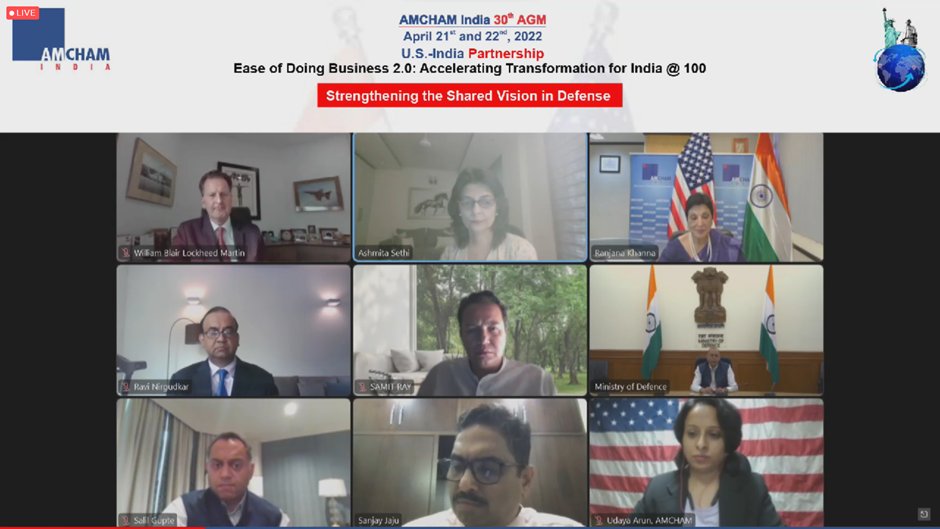 Thank you <a href="/drajaykumar_ias/">Ajay Kumar</a>, <a href="/SalilAnilGupte/">Salil Gupte</a>, Mr. William Blair <a href="/LMIndiaNews/">Lockheed Martin India</a>, <a href="/SethiAshmita/">Ashmita Sethi</a>, Mr. Ravi Nirgudkar <a href="/BAESystemsInc/">BAE Systems, Inc.</a>, Mr. Samit Ray <a href="/RaytheonTech/">RTX</a> for sharing  valuable insights on ‘Strengthening the Shared Vision in Defense’ at #AMCHAM30thAGM #USIndiaPartnership