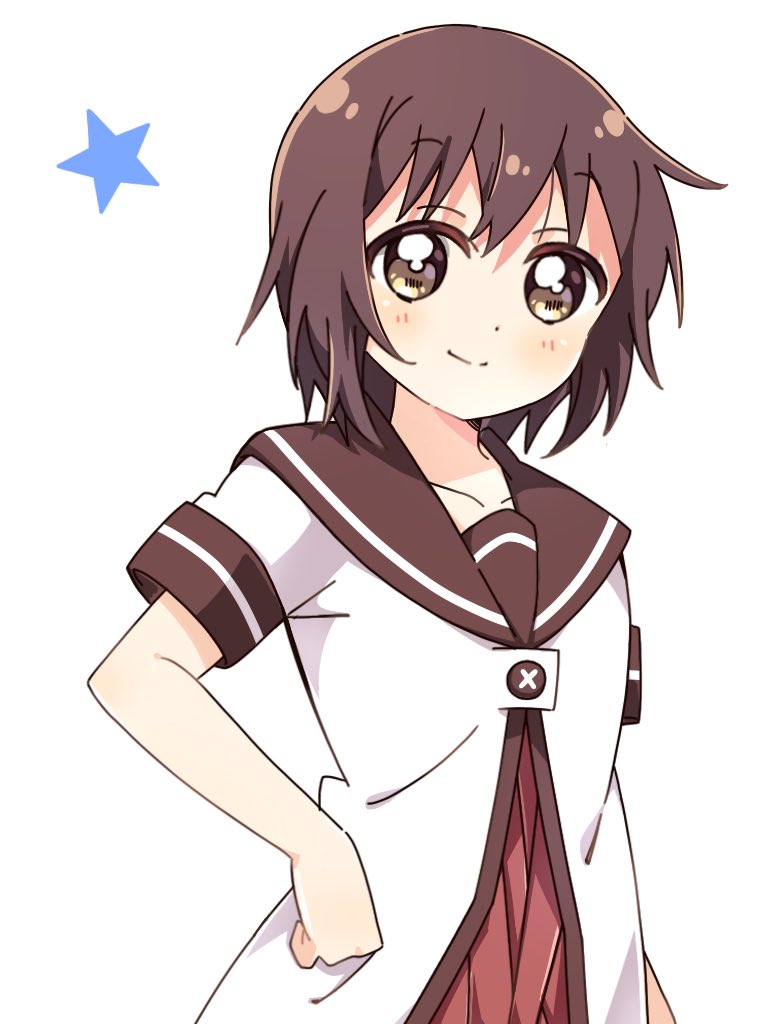 funami yui 1girl solo nanamori school uniform school uniform brown eyes smile white background  illustration images