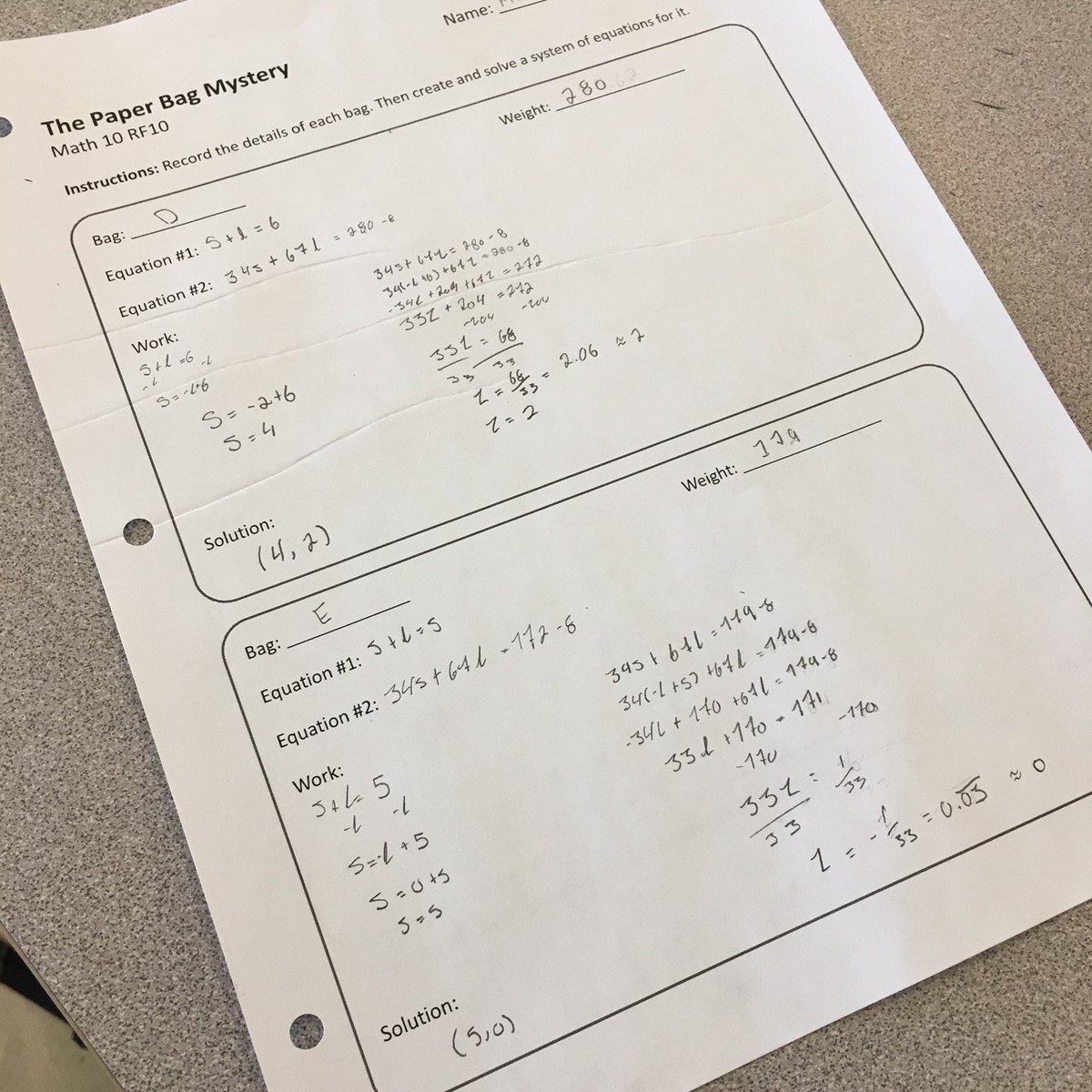 Solving the "Paper Bag Mystery" using systems of linear equations with Math 10 students and <a href="/Ms_Jash/">Jessica Ash</a>
 at <a href="/islandviewhigh/">Island View High</a> today. How many bottles of glue and sticky notes are in each bag? <a href="/MaryBourassa/">Mary Bourassa</a> 
 #HRCEmath #ITeachMath