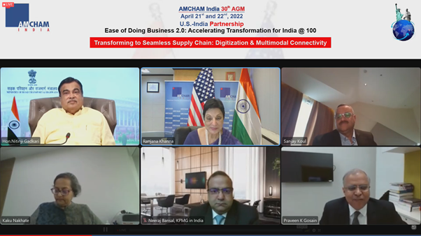 Thank you Mr. Sanjay Koul <a href="/Timken/">The Timken Company</a>, Ms. Kaku <a href="/BankofAmerica/">Bank of America</a>, Mr. Praveen Gosain &amp; Mr. Neeraj Bansal <a href="/KPMGIndia/">KPMG India</a> <a href="/NeerajB_KPMG/">Neeraj Bansal</a> for sharing valuable aspects on 'Transforming to Seamless Supply Chain: Digitization &amp; Multimodal Connectivity' during  #AMCHAM30thAGM