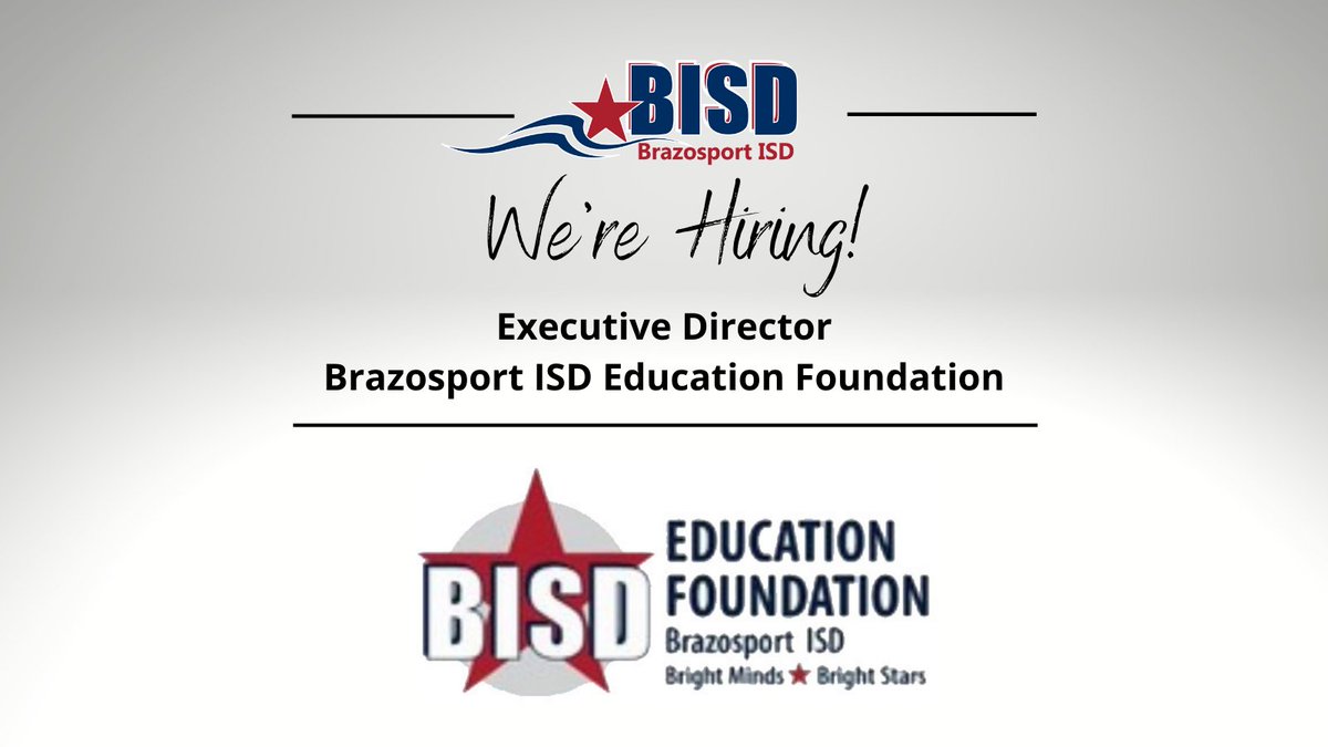 We are looking for an amazing candidate to fill the role of Executive Director, Brazosport ISD Education Foundation! If you are interested in this exciting opportunity, please visit our website to view job details & apply! applitrack.com/brazosportisd/… #BISDFoundation #BISDpride