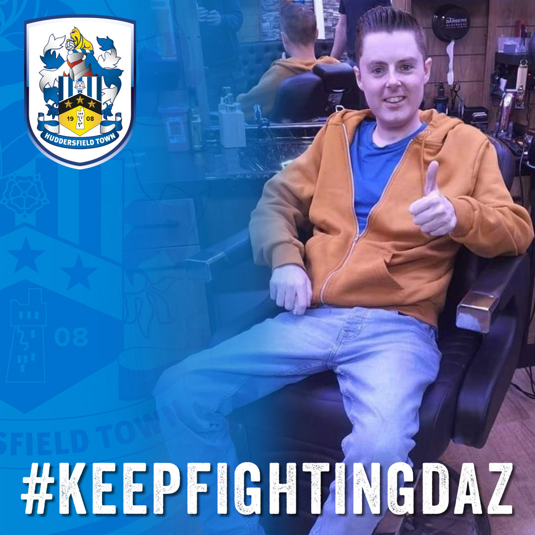 Huddersfield Town (@htafc) on Twitter photo 👏 During Friday's game against Barnsley, we encourage all fans to applaud in the 31st minute as a show of support for #htafc fan, <a href="/DazCricket/">Daz #keepfightingDaz 🎗</a>.
Daz, who is well known to many Town fans, has shown true #TerrierSpirit as he battles cancer - he is an inspiration to so many of us 💙 👏 During Friday's game against Barnsley, we encourage all fans to applaud in the 31st minute as a show of support for #htafc fan, <a href="/DazCricket/">Daz #keepfightingDaz 🎗</a>.
Daz, who is well known to many Town fans, has shown true #TerrierSpirit as he battles cancer - he is an inspiration to so many of us 💙