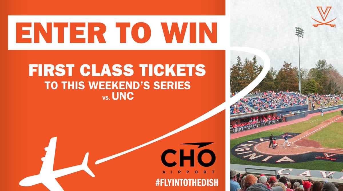 VirginiaSports's tweet photo. Get first class seats when you fly into the Dish with @CHOAirport! Quote tweet this with #FlyIntoTheDish and tag @CHOAirport for the chance to win tickets to a game of your choosing for this weekend’s series against UNC!
🔶⚔️🔷#GoHoos https://t.co/5GkXyW1UWx