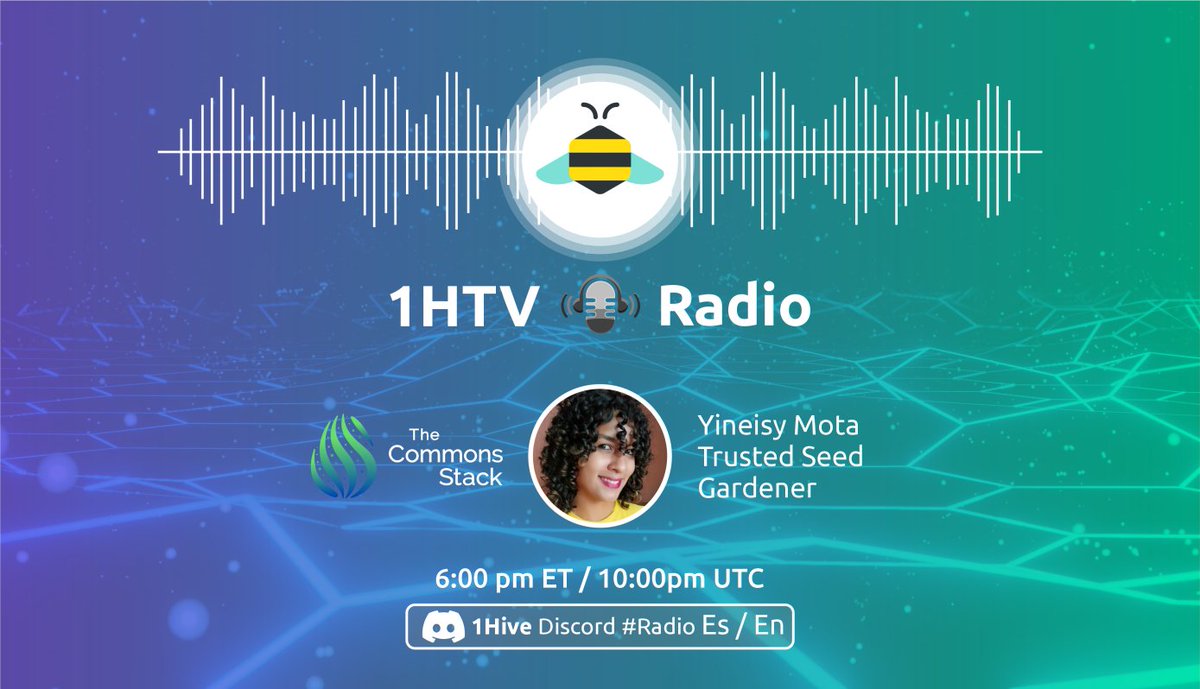 1HiveOrg's tweet photo. Don't miss this week's 1HTV Spanglish Radio + Music show🎙️🎶
Guest @YineisyMota of the @commonsstack
Music @fonsofonsi
Join us at 6pm ET today! 🐝 👇
Discord: https://t.co/h9WwqC0aQd
YouTube: https://t.co/xAuUFlsjD2 https://t.co/lpgP3PfmCR