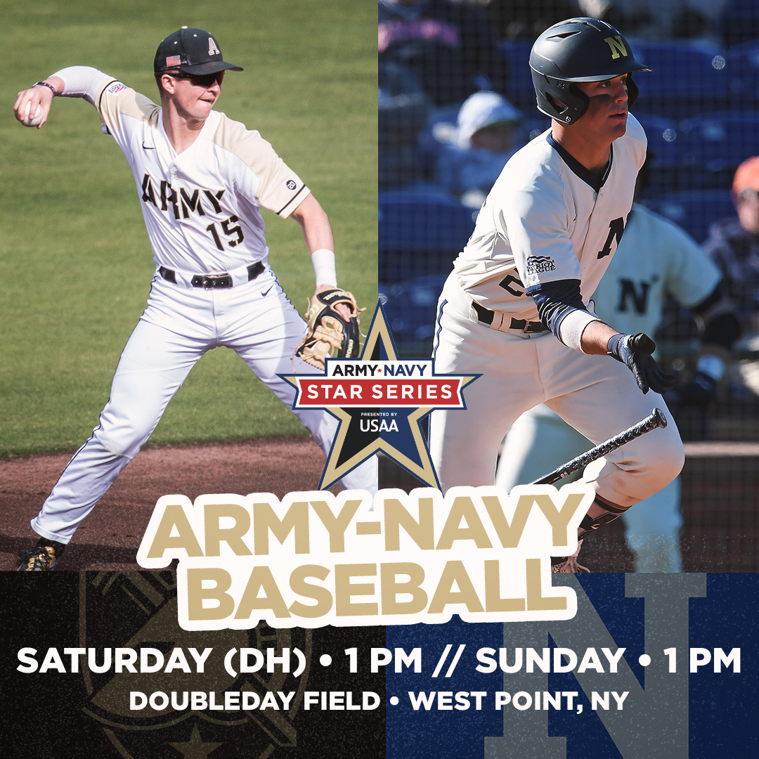 ArmyNavyGame's tweet photo. The baseball 🌟 will be determined this week in a three-game series at West Point‼️

Fans can watch all three games on ESPN+.

#ArmyNavy https://t.co/yF59qK1a2b