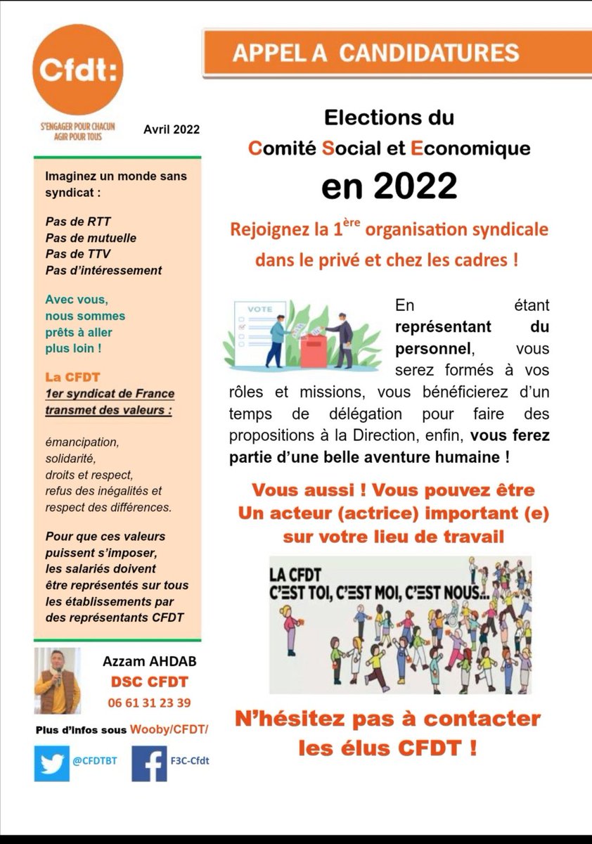 cfdtbt's tweet photo. #Électionsprofessionnelles2022 chez Bouygues Télécom

📣 Présentez vos candidatures ❗
. https://t.co/rZbliRctBm
