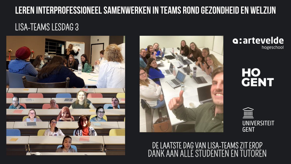 IPC-ERP UGent (@ipcerp_ugent) on Twitter photo Drie dagen volgden studenten van <a href="/ugent_fge/">UGent Geneeskunde & Gezondheidswetenschappen</a> <a href="/Hogeschool_Gent/">HOGENT</a> & <a href="/ArteveldehsGent/">Arteveldehogeschool</a> samen de LISa-Teams module. Onder begeleiding van een tutor leerden ze elkaars disciplines beter kennen en als team van toekomstige professionals samen werken. Het was weer een fantastische ervaring! Drie dagen volgden studenten van <a href="/ugent_fge/">UGent Geneeskunde & Gezondheidswetenschappen</a> <a href="/Hogeschool_Gent/">HOGENT</a> & <a href="/ArteveldehsGent/">Arteveldehogeschool</a> samen de LISa-Teams module. Onder begeleiding van een tutor leerden ze elkaars disciplines beter kennen en als team van toekomstige professionals samen werken. Het was weer een fantastische ervaring!