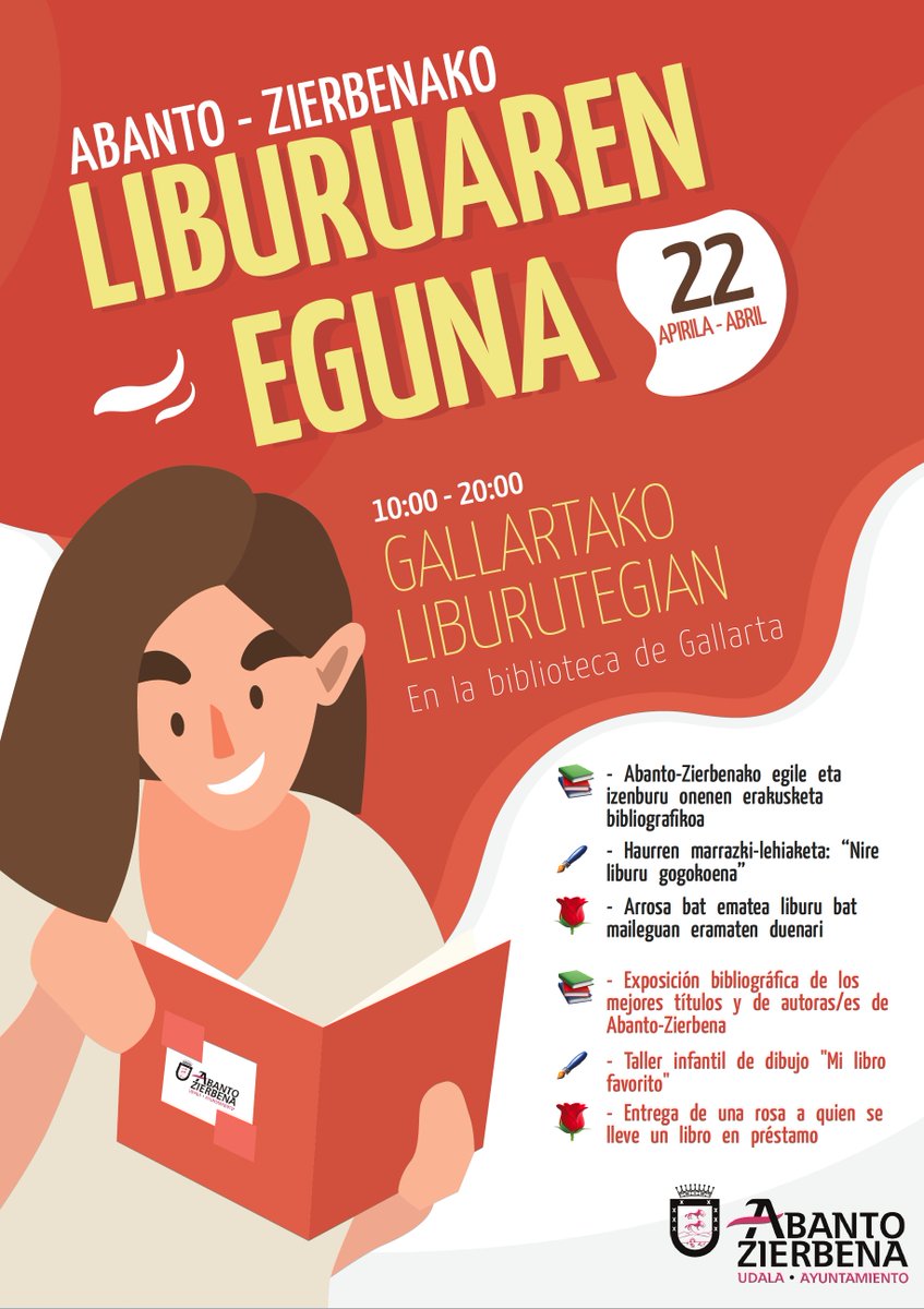 azlibu's tweet image. 📖🌹Apirilaren 22an Gallartako liburutegian liburuaren eguna ospatuko da , jarduera hauekin:
📖🌹El 22 de Abril , la biblioteca de Gallarta celebrara el dia del libro con estas actividades: