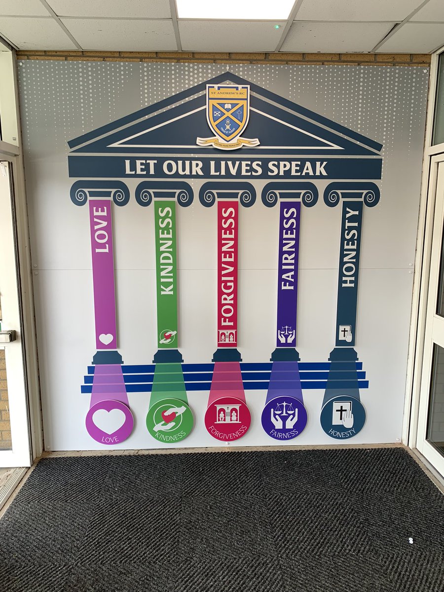 Delighted with our new values installation at the front door of the school. Even more impressive in person and perfect inspiration for all of us #values #love #kindness #Forgiveness #fairness #honesty