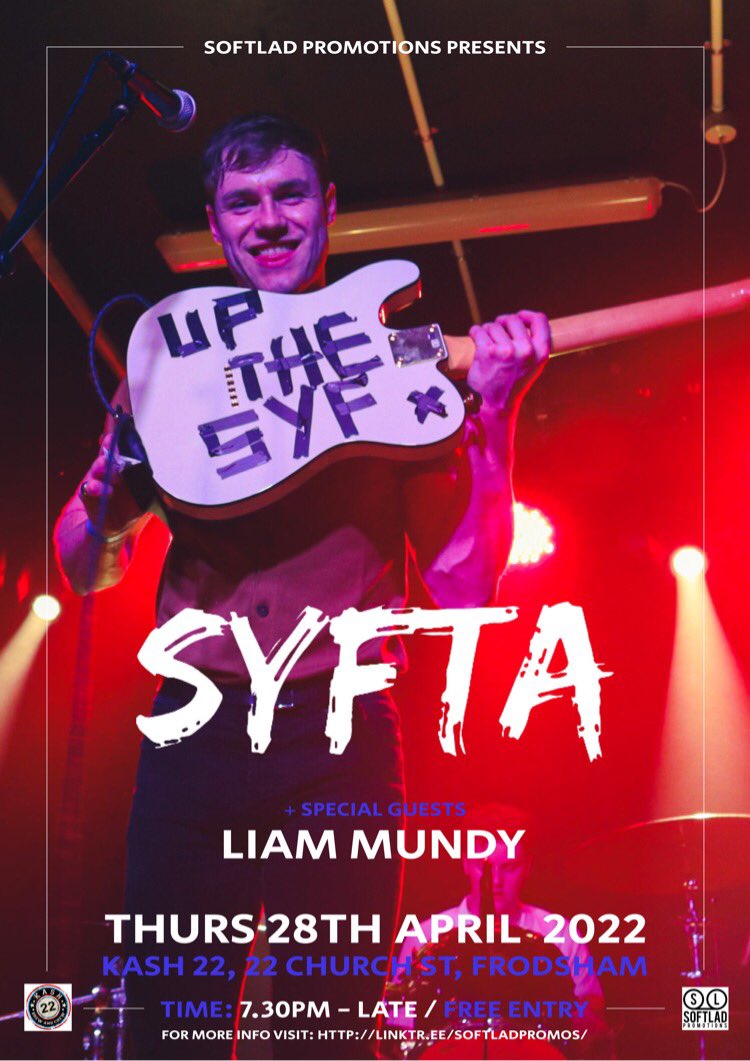 A week today!! @kash__22 We’re big supporters of @SyftaBand and can’t wait to see them live again! Support from @liammundyx Get fully immersed in it! Free Entry! @VisitFrodsham #Syfta #Jasmina #LiamMundy #Frodsham #FrodVegas @RawBTB