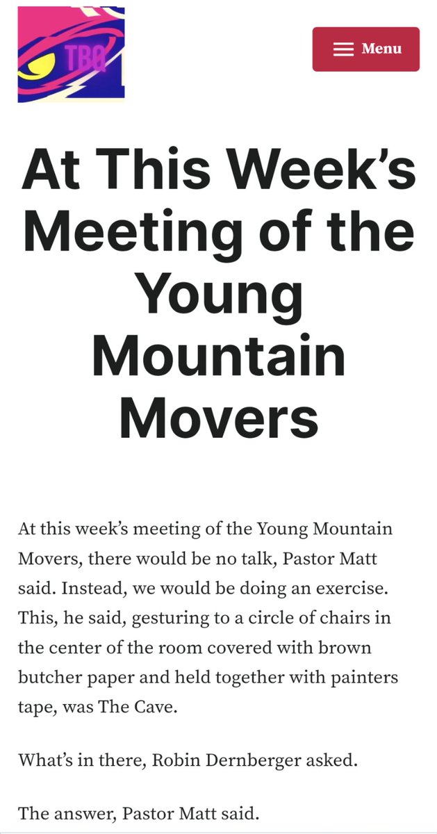 This story absolutely deserves the compliments and traffic it's getting. <a href="/kylerseibel/">kyle r seibel</a> wrote a banger. This story takes you straight into the terrifying godlessness that only youth pastors can possess. It's also hilarious. tacobellquarterly.org/at-this-weeks-…