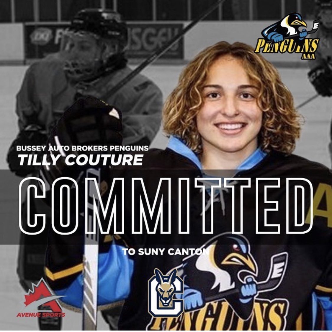 Congratulations to @tilly_c15 on committing to the SUNY Canton women’s hockey team! Penguins are very proud of you! 
Way to be Tilly!