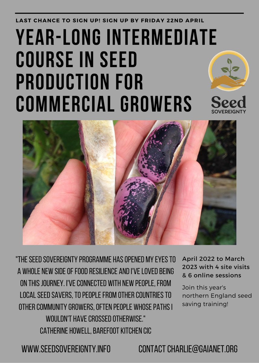 Last chance to sign up for our year-long seed saving training, starting next Thurs April 28th running through to March 2023. A chance to up your skills, learn from experts and peers, site visits and more! Apply here! ow.ly/hiWE50IOWF4