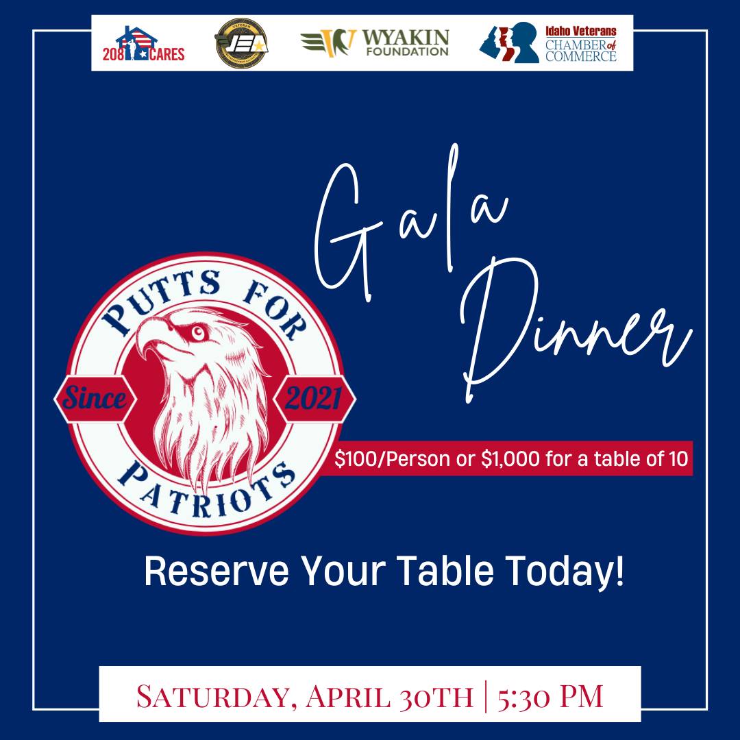Join the Putts for Patriots Gala on April 30th. Individual tickets are on sale now for $100. Ten top tables $1,000. puttsforpatriots.afrogs.org