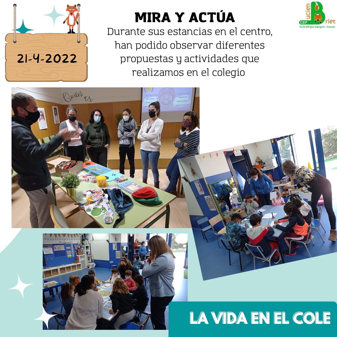ceiplucienbriet's tweet photo. Hoy terminamos la visita que nos han hecho los colegios @ColegioVadorrey,  @CeipCamon,  @CEIPLVIVES   y el CEIP Montecorona, dentro del programa Mira y Actúa. Unas jornadas muy enriquecedoras. https://t.co/5N7Jfn2TKS